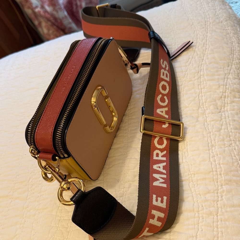 Marc Jacobs Neutral Tan Camera Bag with Pink and Yellow Trim